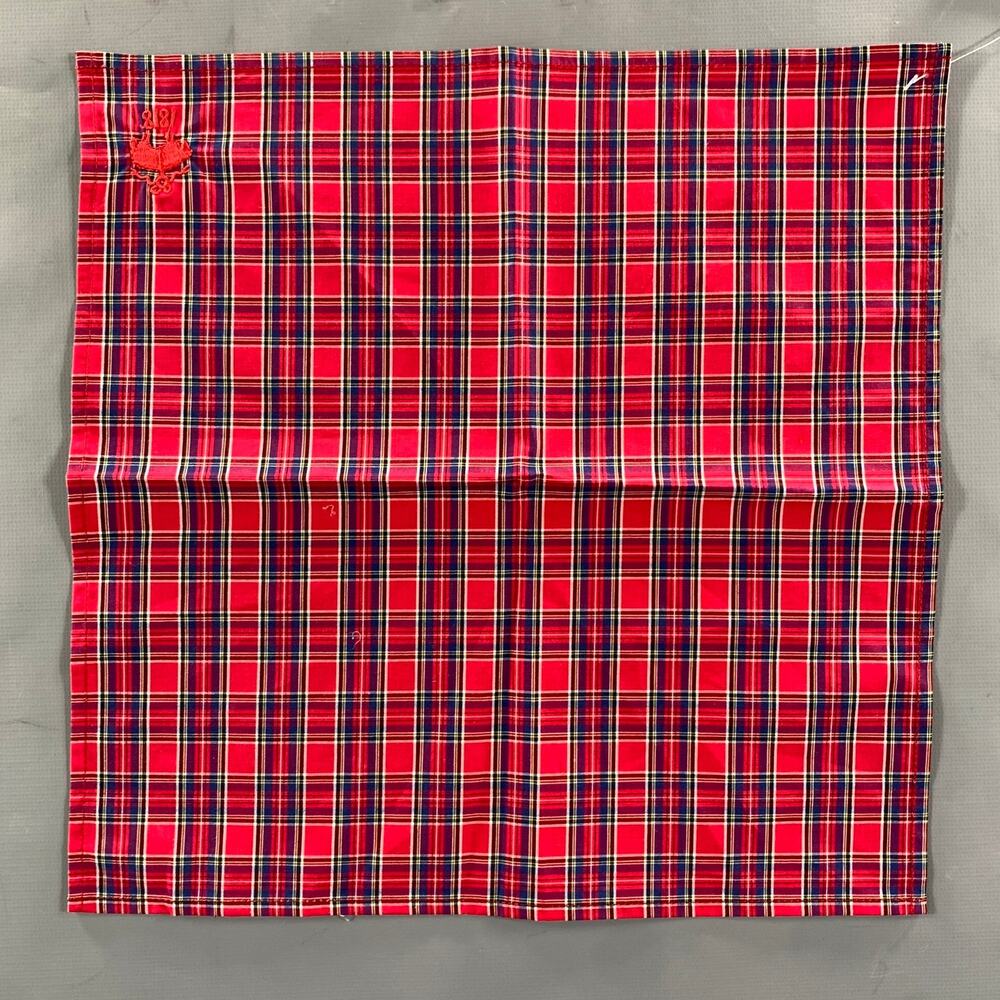 BROOKS BROTHERS Red Blue & White Plaid Cotton Pocket Square
